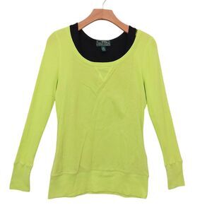 Lauren Ralph Lauren Active Layered Look Tank Top Womens Medium Neon Green Knit